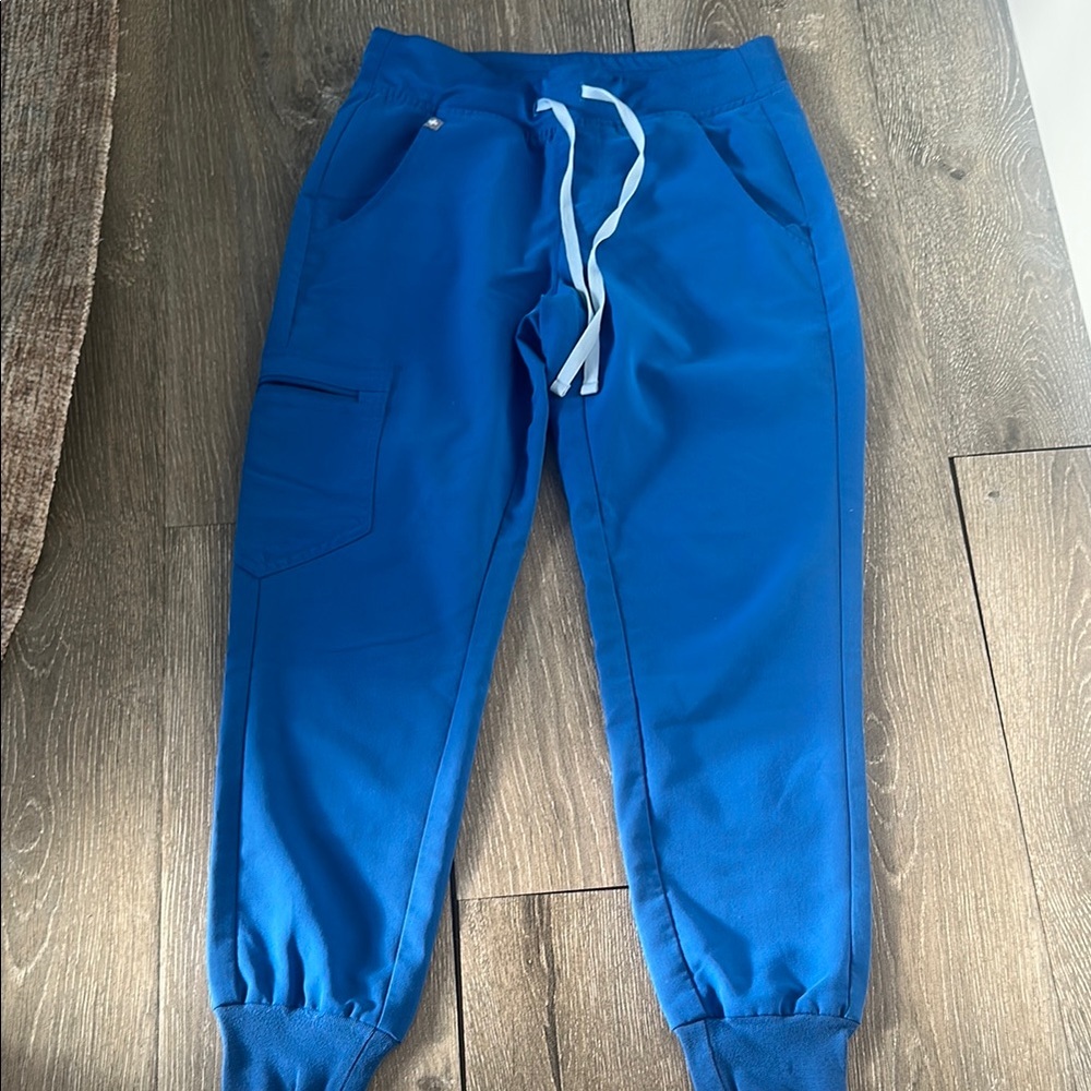 Figs Blue Track Pants with Elastic Cuffs and Drawstring Waist